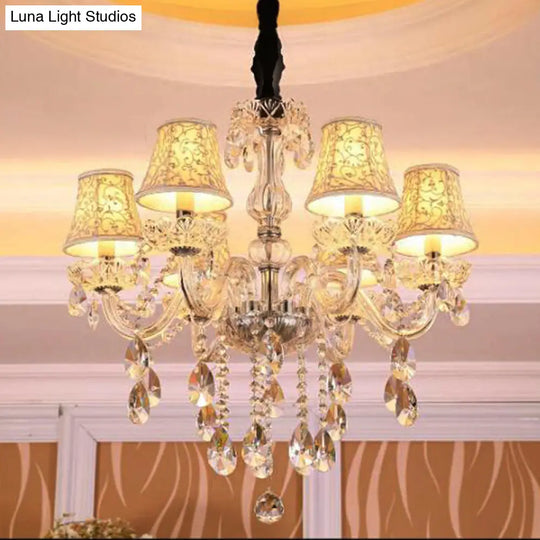 Clear Crystal Bell Chandelier - Modern Living Room Pendant Lamp 6/8 Bulbs Beige 23/28 W / 28