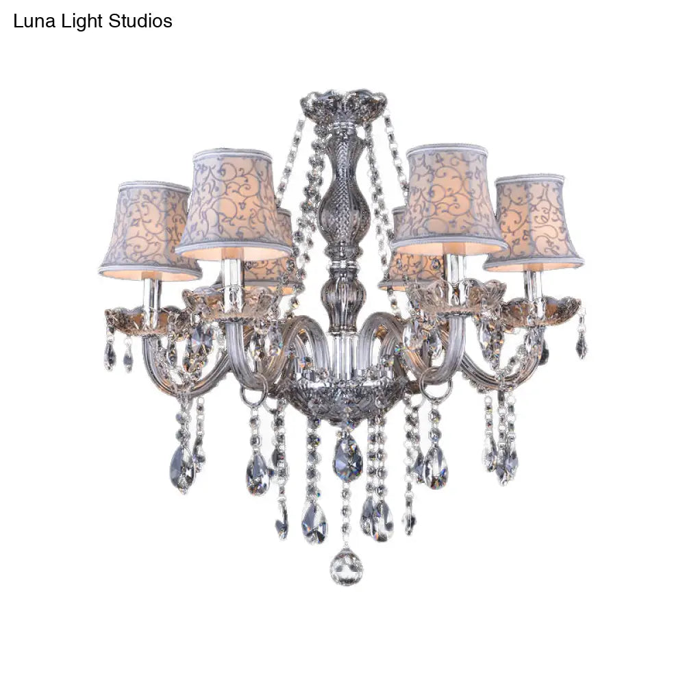 Clear Crystal Modernist Bell Ceiling Chandelier With 6/8 Bulbs - Living Room Pendant Lamp In Beige