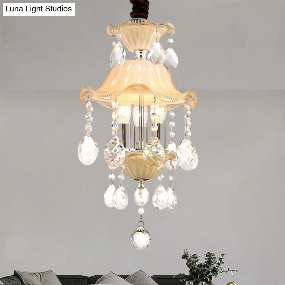 Clear Crystal Modernist Flower Chandelier Light - 3 Lights Ceiling Lamp