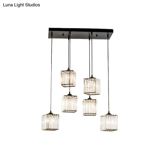 Clear Crystal Multi-Light Pendant With 6 Cubic Heads For Traditional Hanging Ceiling Lighting