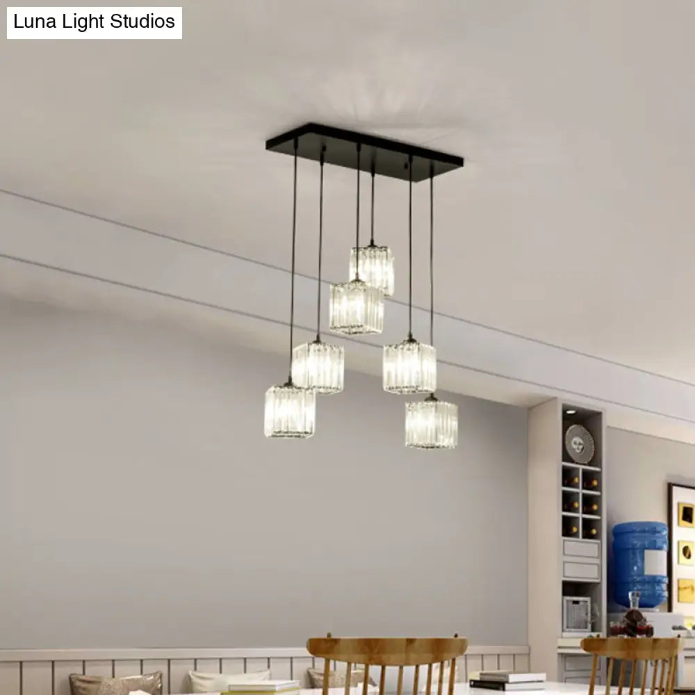 Clear Crystal Multi-Light Pendant With 6 Cubic Heads For Traditional Hanging Ceiling Lighting