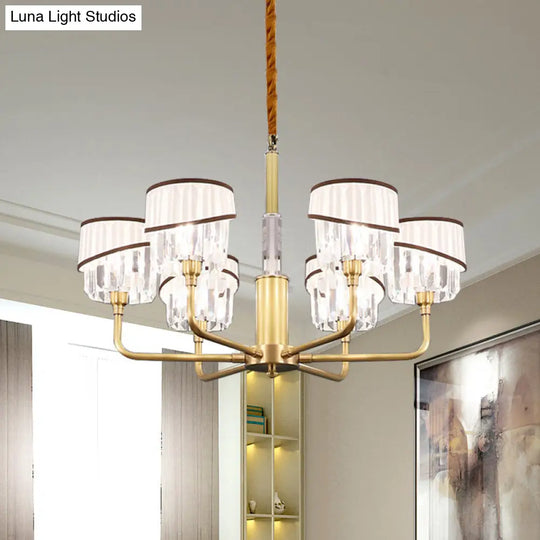 Clear Crystal Pendant Chandelier: Minimalist Brass Drum Design With Fabric Shade