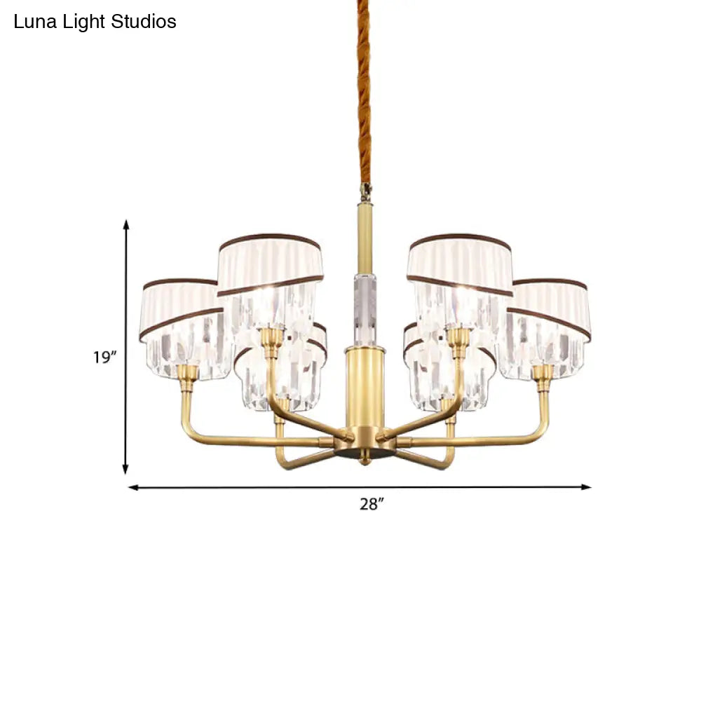 Clear Crystal Pendant Chandelier: Minimalist Brass Drum Design With Fabric Shade