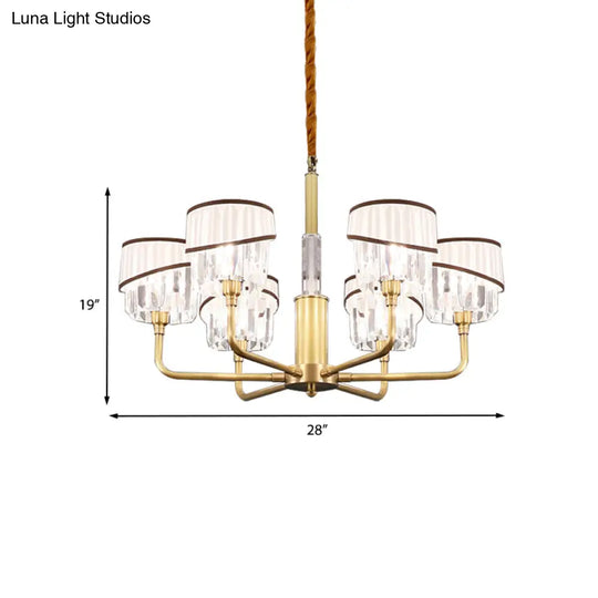 Clear Crystal Pendant Chandelier: Minimalist Brass Drum Design With Fabric Shade