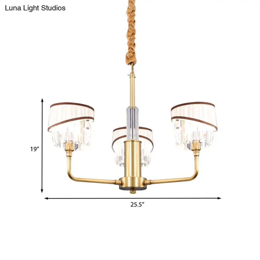 Clear Crystal Pendant Chandelier: Minimalist Brass Drum Design With Fabric Shade