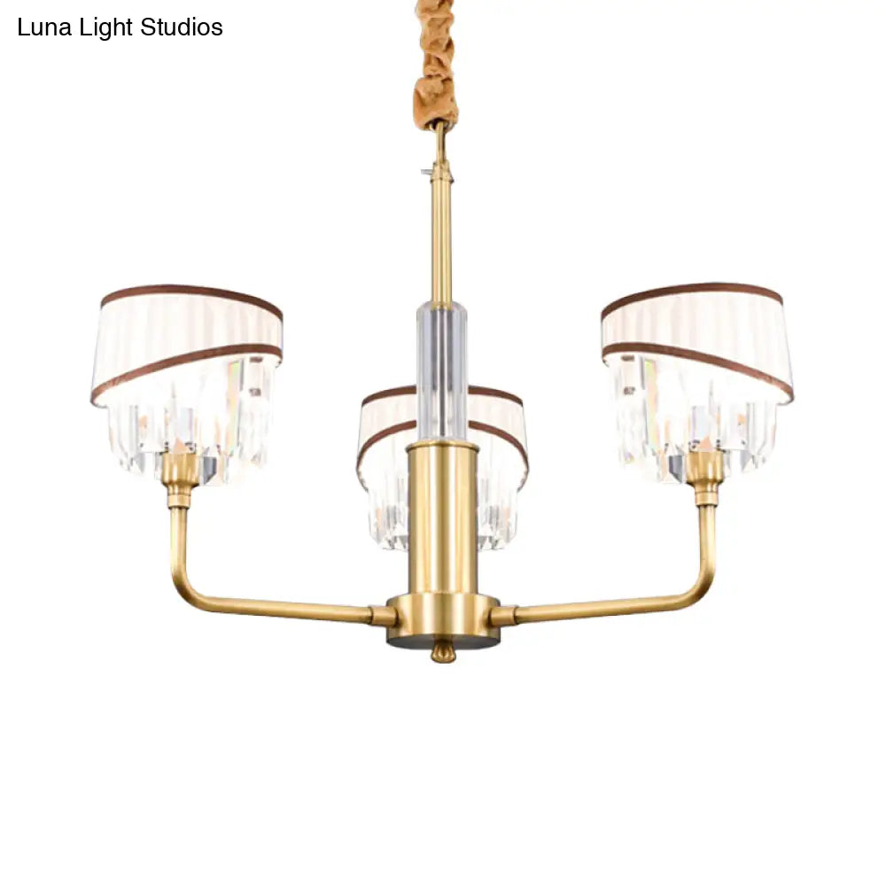 Clear Crystal Pendant Chandelier: Minimalist Brass Drum Design With Fabric Shade