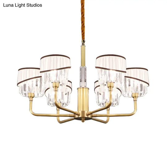 Clear Crystal Pendant Chandelier: Minimalist Brass Drum Design With Fabric Shade