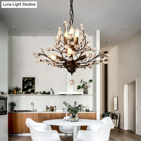 Clear Crystal Pendant Chandelier - Rustic Branch Design For Living Room Ceiling Light