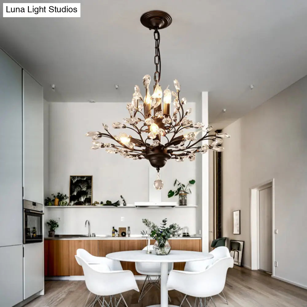 Clear Crystal Pendant Chandelier - Rustic Branch Design For Living Room Ceiling Light