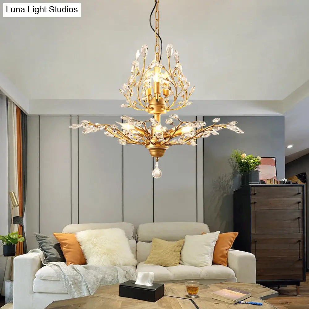 Clear Crystal Pendant Chandelier - Rustic Branch Design For Living Room Ceiling Light