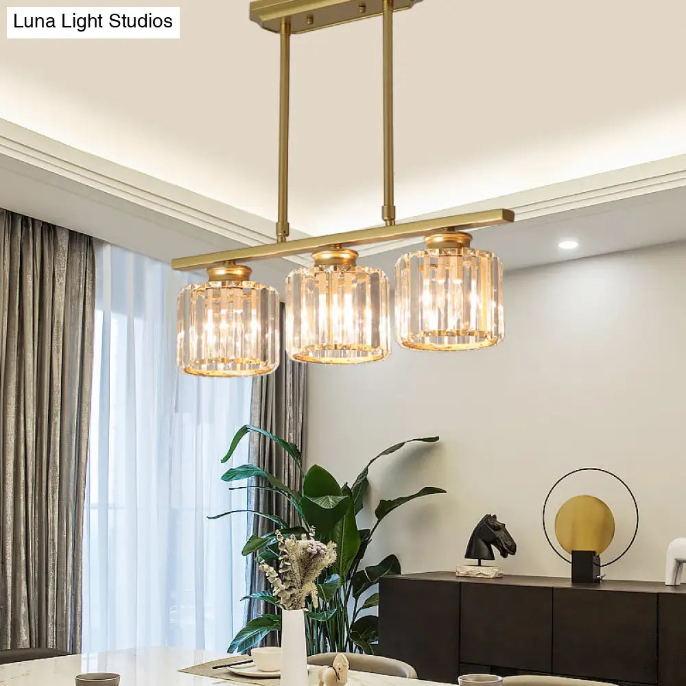 Clear Crystal Pendant Island Light - Elegant Hanging Fixture For Dining Room