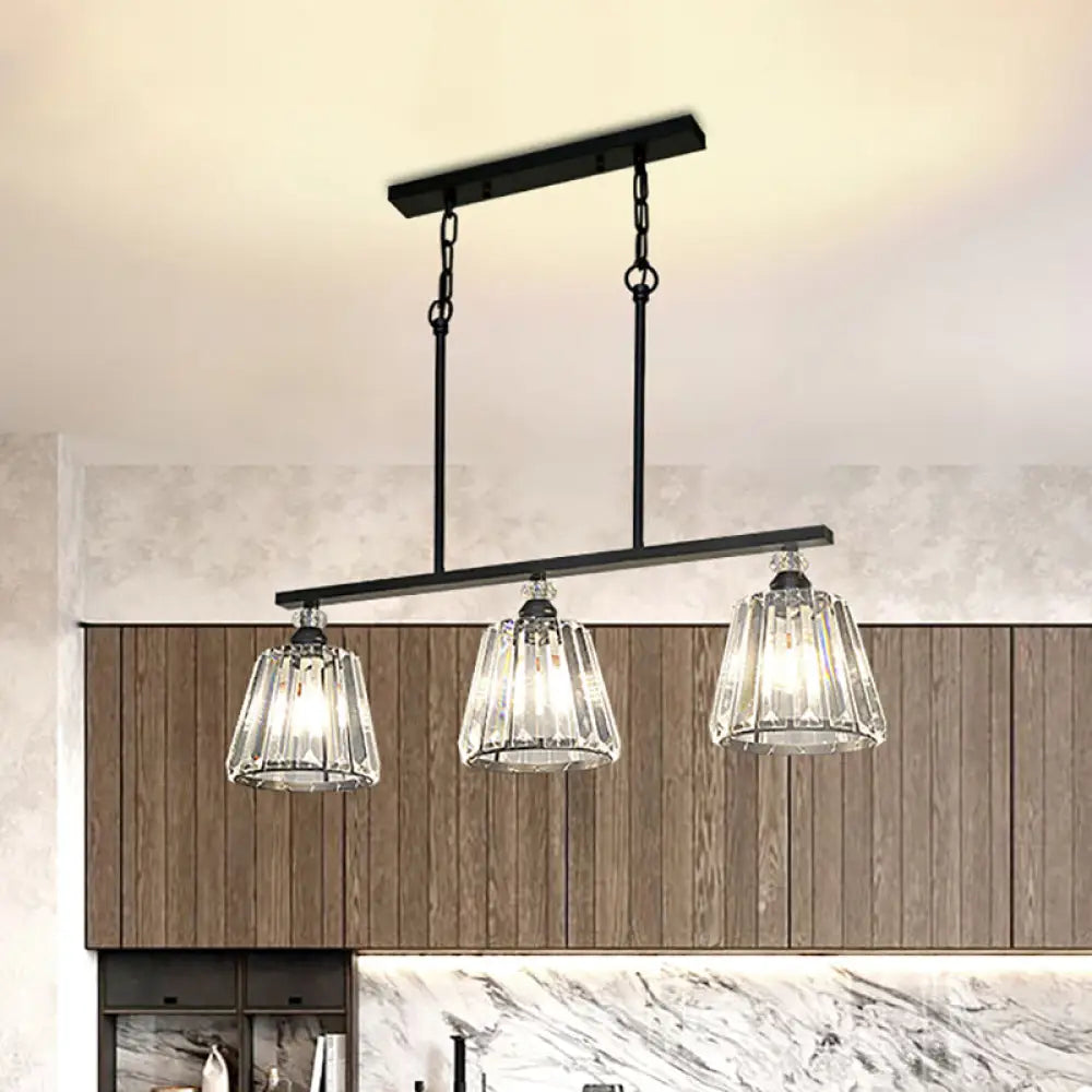 Clear Crystal Pendant Light With 3 Lights For Dining Room - Industrial Cone/Cylinder Island Lighting