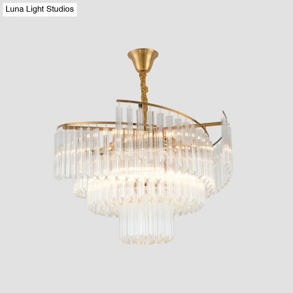 Gold Layered Living Room Ceiling Chandelier With Clear Crystal Postmodern Light Fixture / 31.5