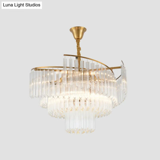 Gold Layered Living Room Ceiling Chandelier With Clear Crystal Postmodern Light Fixture / 31.5