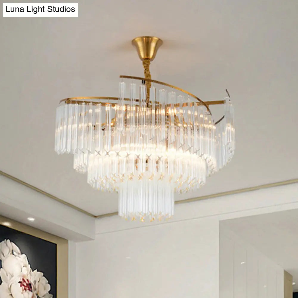 Clear Crystal Postmodern Gold Chandelier For Layered Living Room Ceiling Lighting