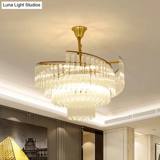 Clear Crystal Postmodern Gold Chandelier For Layered Living Room Ceiling Lighting