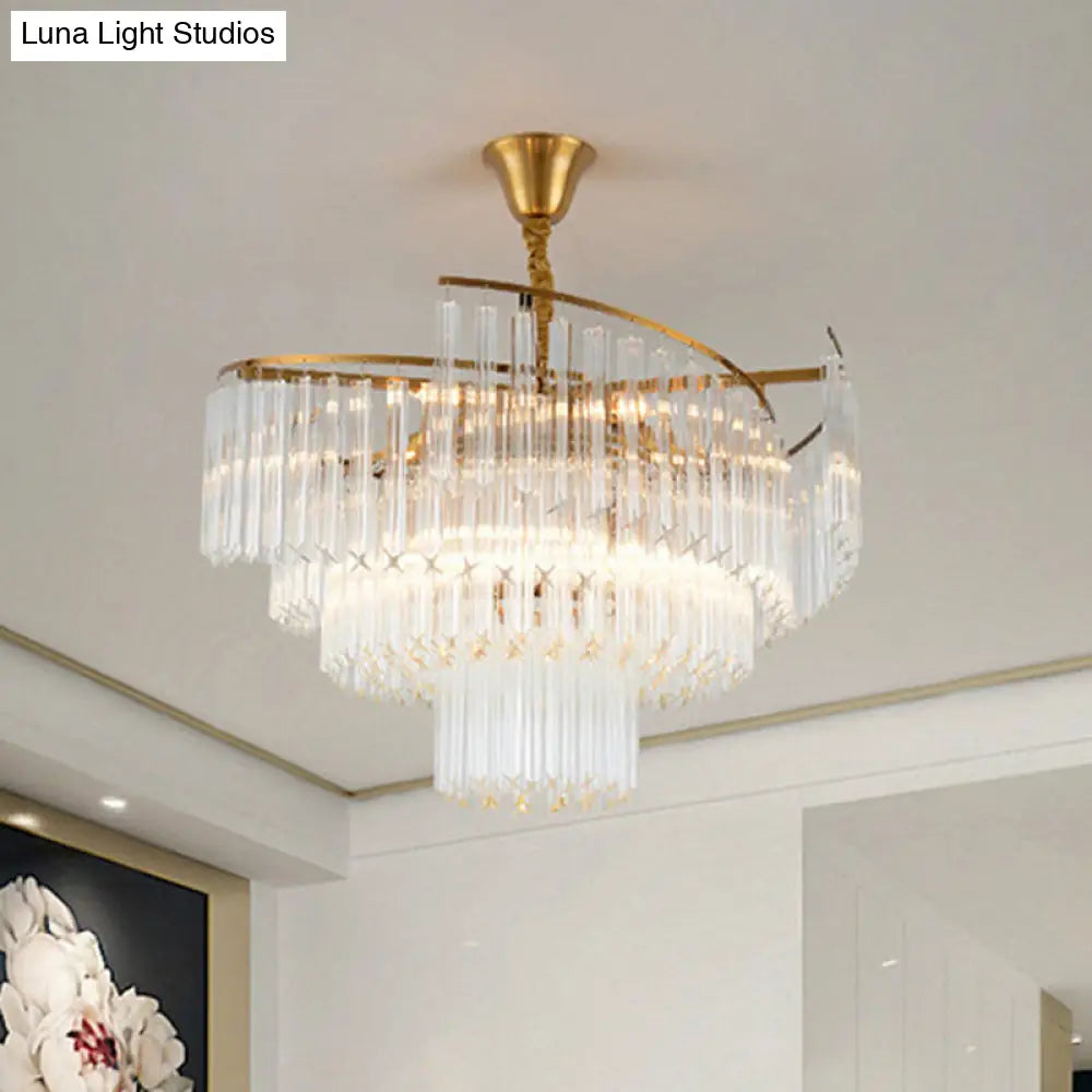 Gold Layered Living Room Ceiling Chandelier With Clear Crystal Postmodern Light Fixture