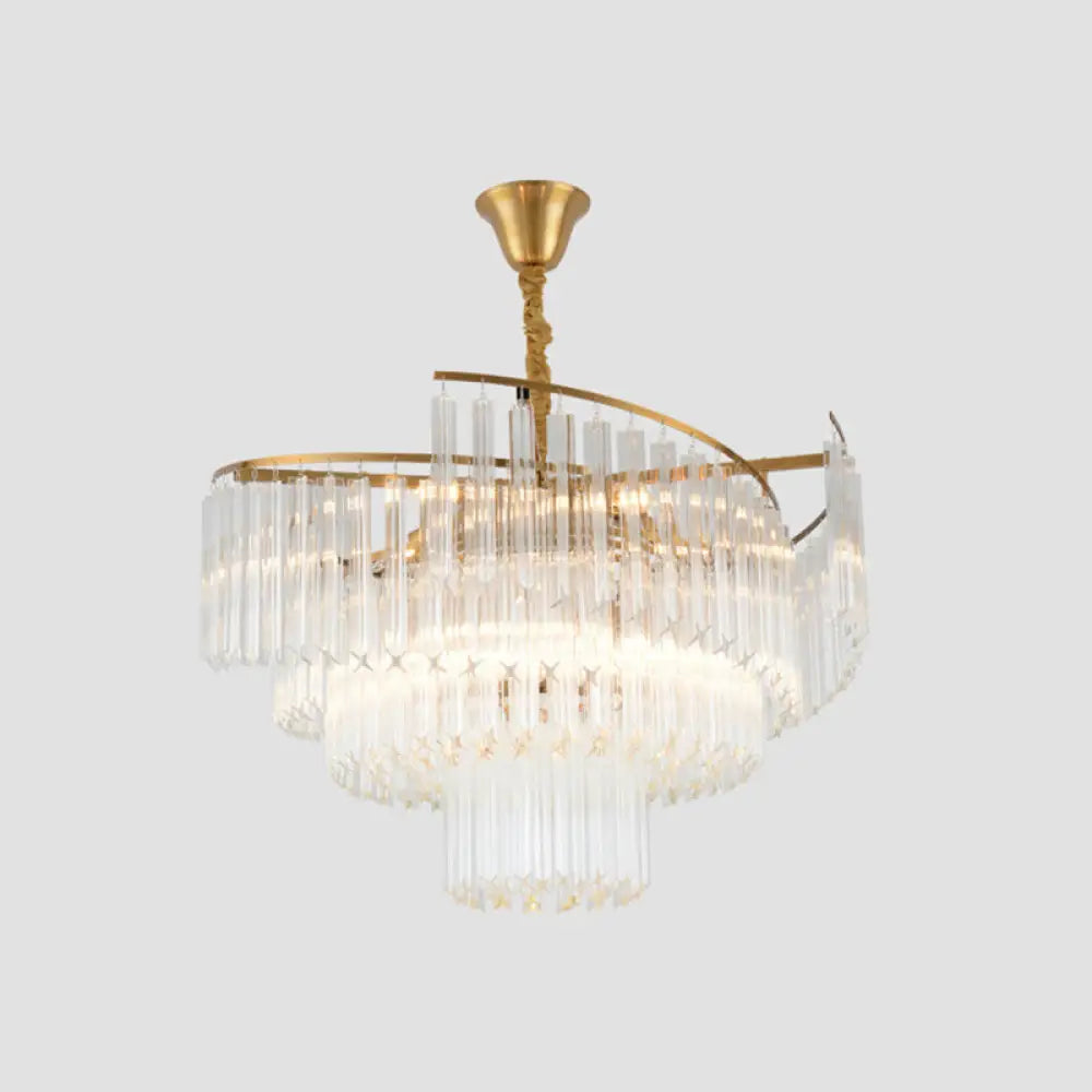 Clear Crystal Postmodern Gold Chandelier For Layered Living Room Ceiling Lighting / 31.5’