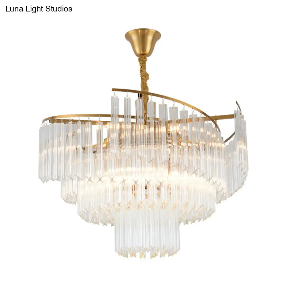 Gold Layered Living Room Ceiling Chandelier With Clear Crystal Postmodern Light Fixture