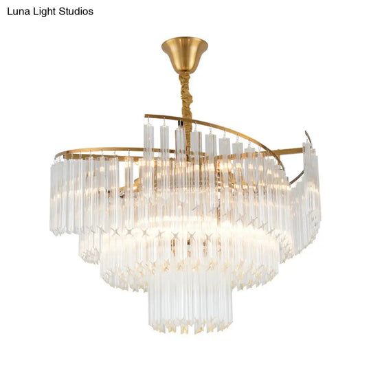 Gold Layered Living Room Ceiling Chandelier With Clear Crystal Postmodern Light Fixture