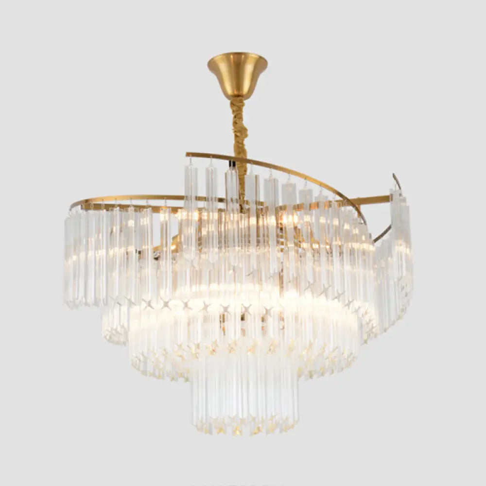 Clear Crystal Postmodern Gold Chandelier For Layered Living Room Ceiling Lighting / 39.5’