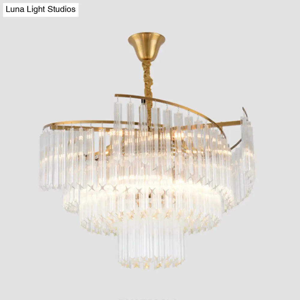 Gold Layered Living Room Ceiling Chandelier With Clear Crystal Postmodern Light Fixture / 39.5