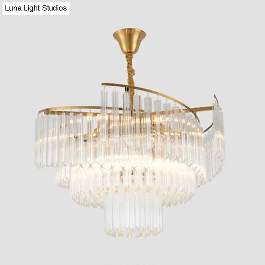 Gold Layered Living Room Ceiling Chandelier With Clear Crystal Postmodern Light Fixture / 39.5