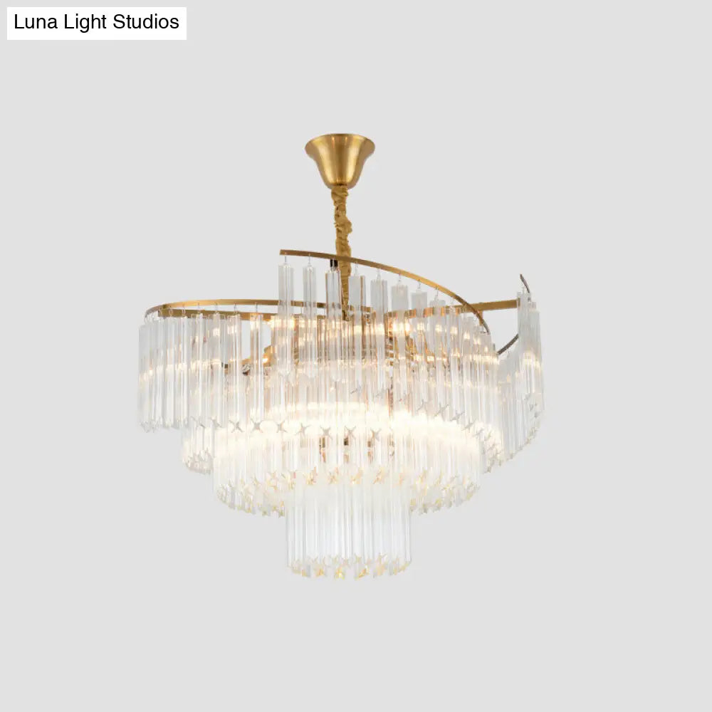 Gold Layered Living Room Ceiling Chandelier With Clear Crystal Postmodern Light Fixture / 23.5