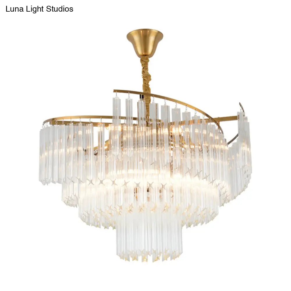 Clear Crystal Postmodern Gold Chandelier For Layered Living Room Ceiling Lighting