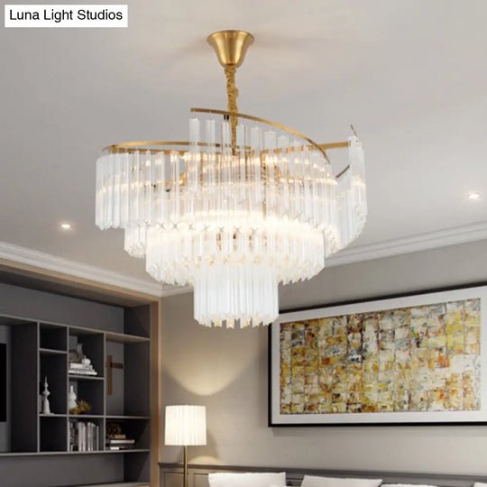 Clear Crystal Postmodern Gold Chandelier For Layered Living Room Ceiling Lighting