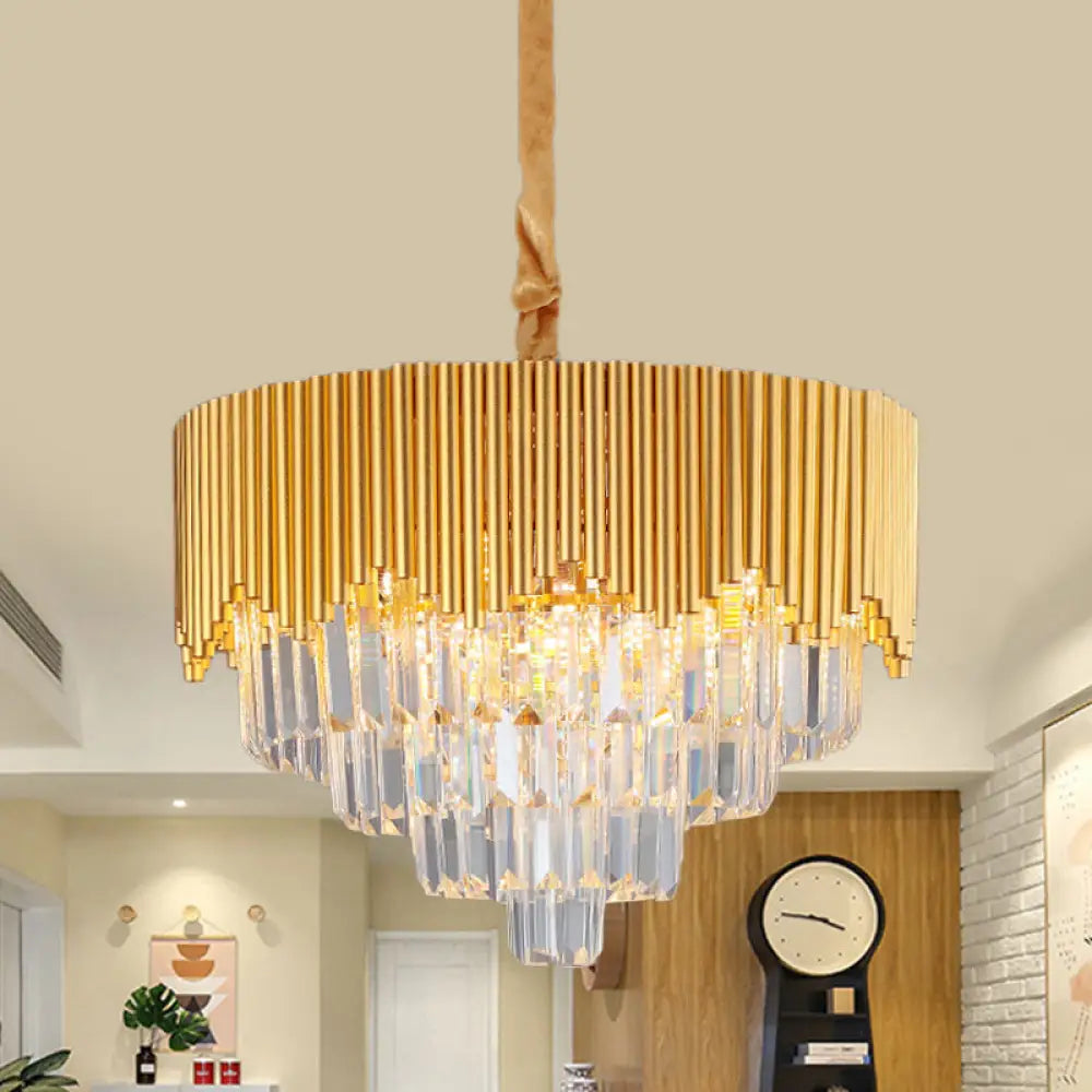 Clear Crystal Prisms Chandelier – Modern Gold Finish 4/6/8 Heads Great Room Pendant