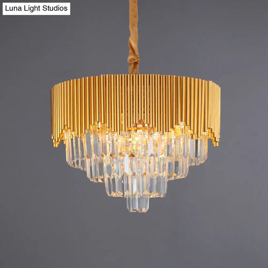 Modern Gold Crystal Chandelier With Clear Prisms - 4/6/8 Heads And 16/19.5/23.5 Width