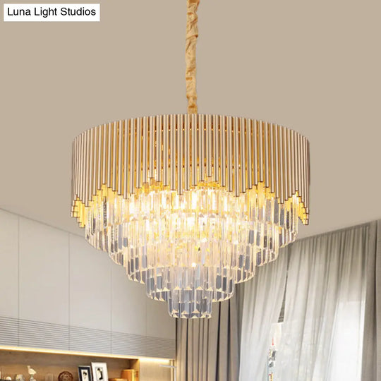 Modern Gold Crystal Chandelier With Clear Prisms - 4/6/8 Heads And 16/19.5/23.5 Width / 23.5