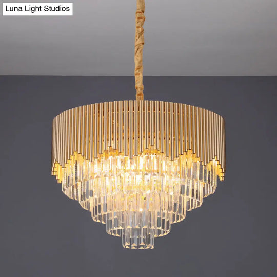 Modern Gold Crystal Chandelier With Clear Prisms - 4/6/8 Heads And 16/19.5/23.5 Width