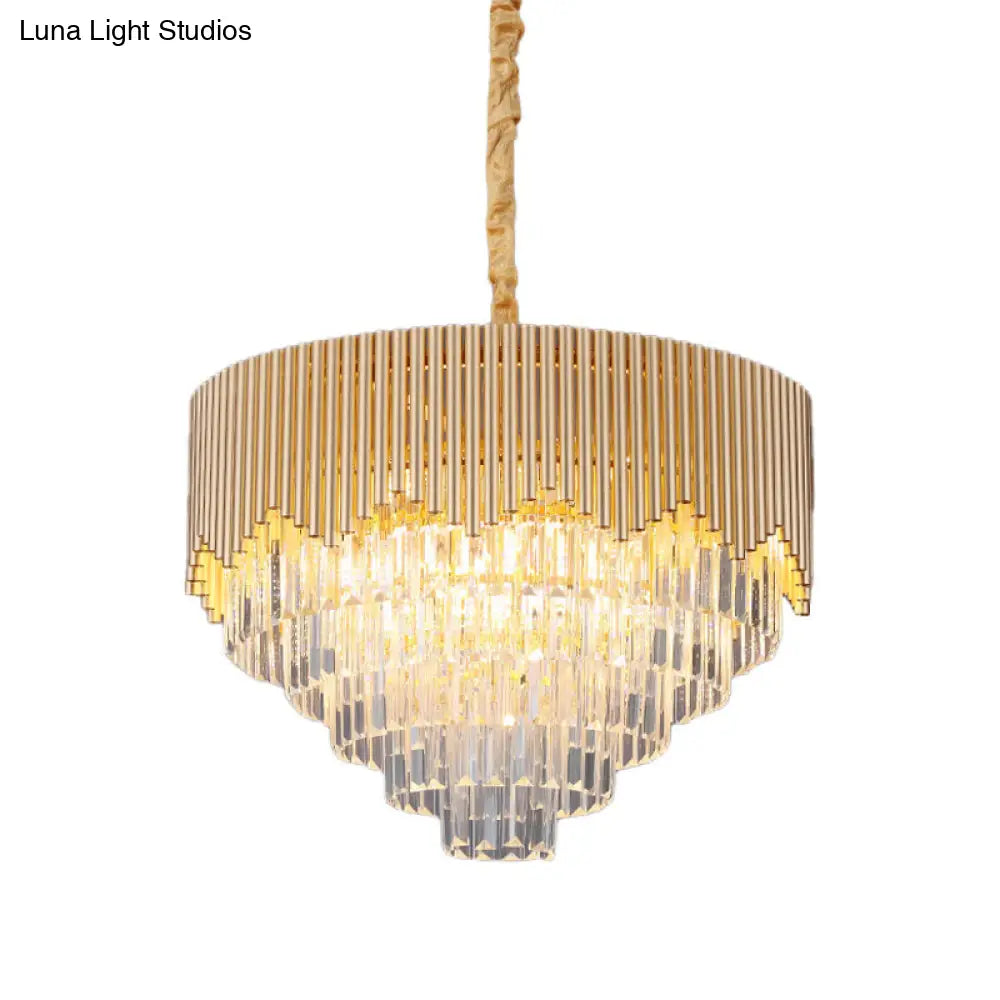 Modern Gold Crystal Chandelier With Clear Prisms - 4/6/8 Heads And 16/19.5/23.5 Width