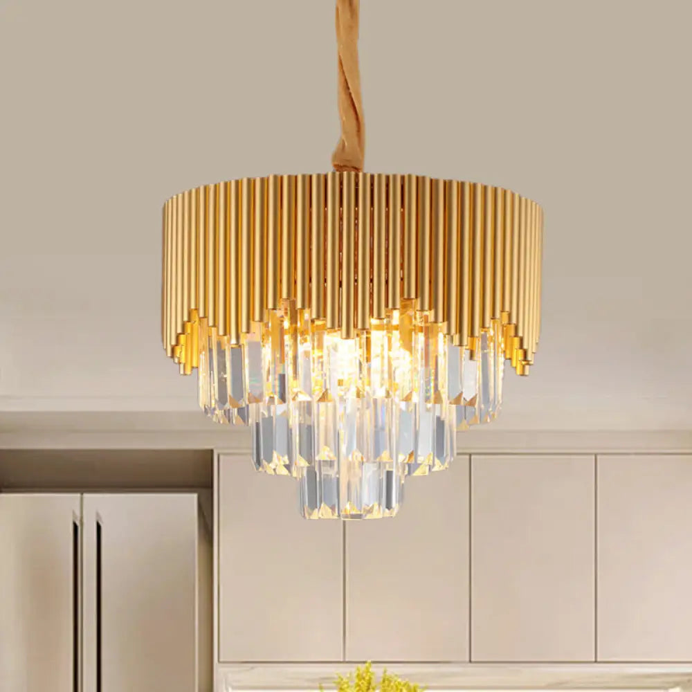 Clear Crystal Prisms Chandelier – Modern Gold Finish 4/6/8 Heads Great Room Pendant