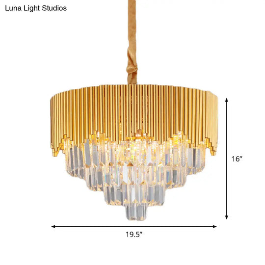 Modern Gold Crystal Chandelier With Clear Prisms - 4/6/8 Heads And 16/19.5/23.5 Width