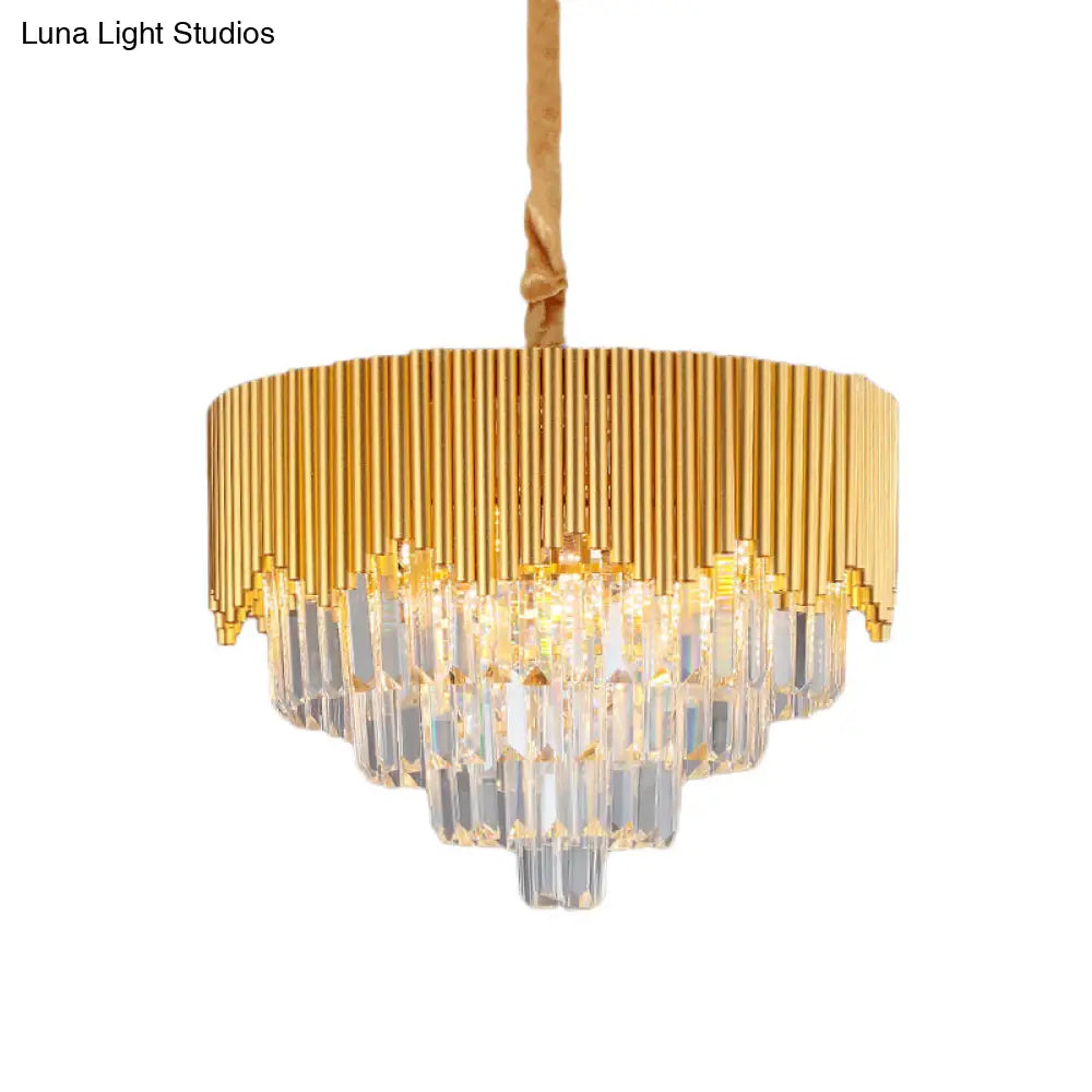 Clear Crystal Prisms Chandelier – Modern Gold Finish 4/6/8 Heads Great Room Pendant