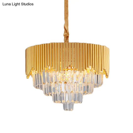 Modern Gold Crystal Chandelier With Clear Prisms - 4/6/8 Heads And 16/19.5/23.5 Width