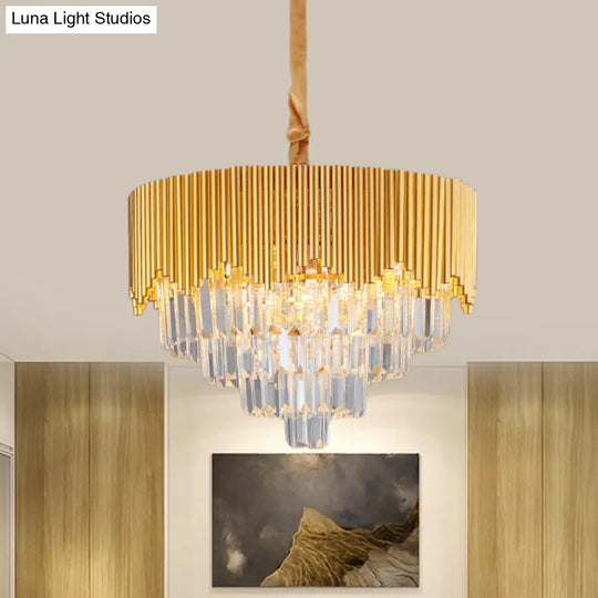 Modern Gold Crystal Chandelier With Clear Prisms - 4/6/8 Heads And 16/19.5/23.5 Width