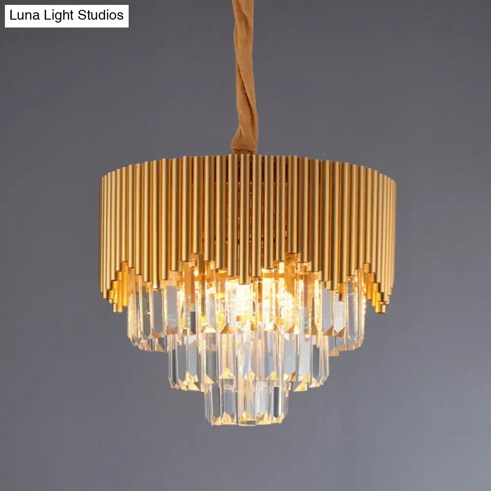 Modern Gold Crystal Chandelier With Clear Prisms - 4/6/8 Heads And 16/19.5/23.5 Width