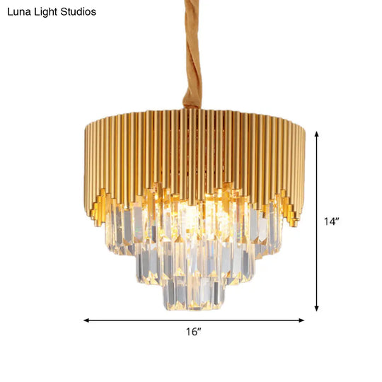 Modern Gold Crystal Chandelier With Clear Prisms - 4/6/8 Heads And 16/19.5/23.5 Width