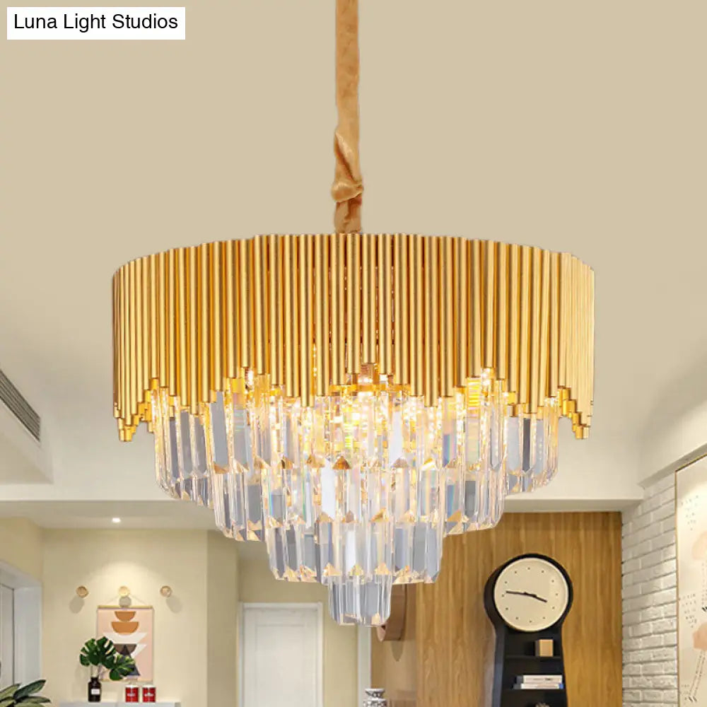 Modern Gold Crystal Chandelier With Clear Prisms - 4/6/8 Heads And 16/19.5/23.5 Width / 19.5