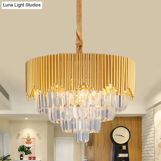 Modern Gold Crystal Chandelier With Clear Prisms - 4/6/8 Heads And 16/19.5/23.5 Width / 19.5