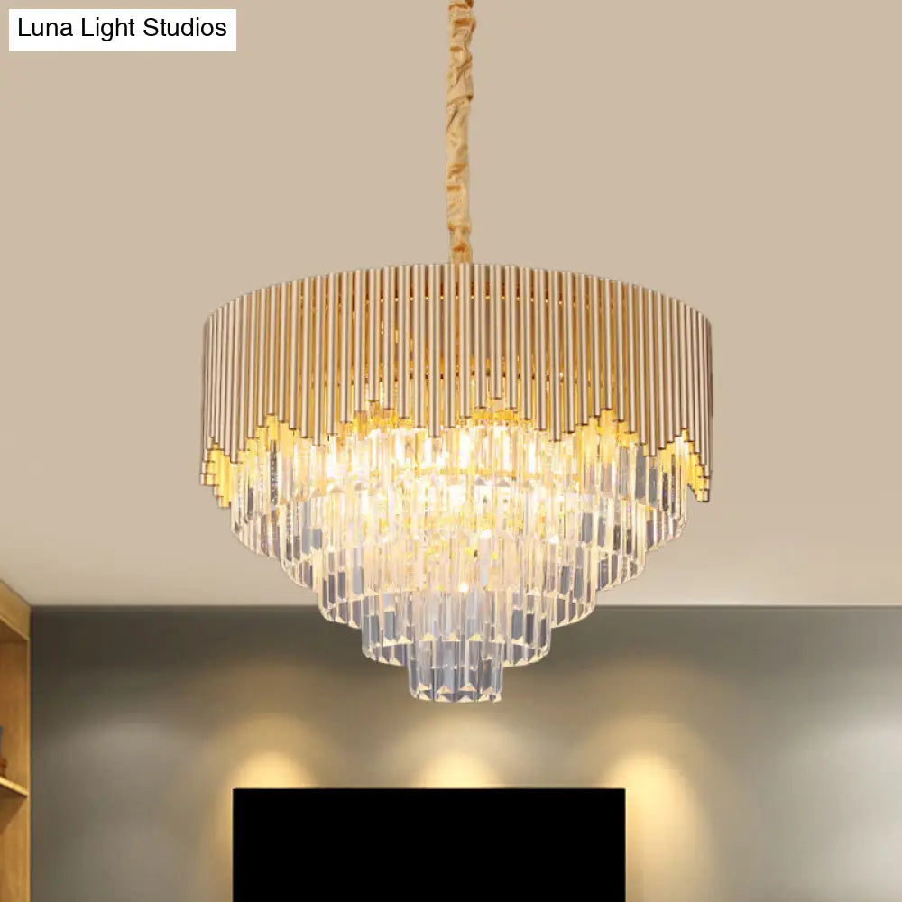 Modern Gold Crystal Chandelier With Clear Prisms - 4/6/8 Heads And 16/19.5/23.5 Width