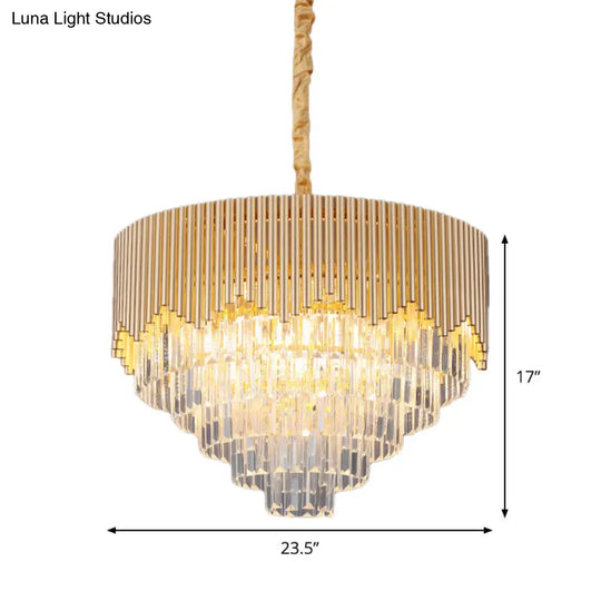 Modern Gold Crystal Chandelier With Clear Prisms - 4/6/8 Heads And 16/19.5/23.5 Width