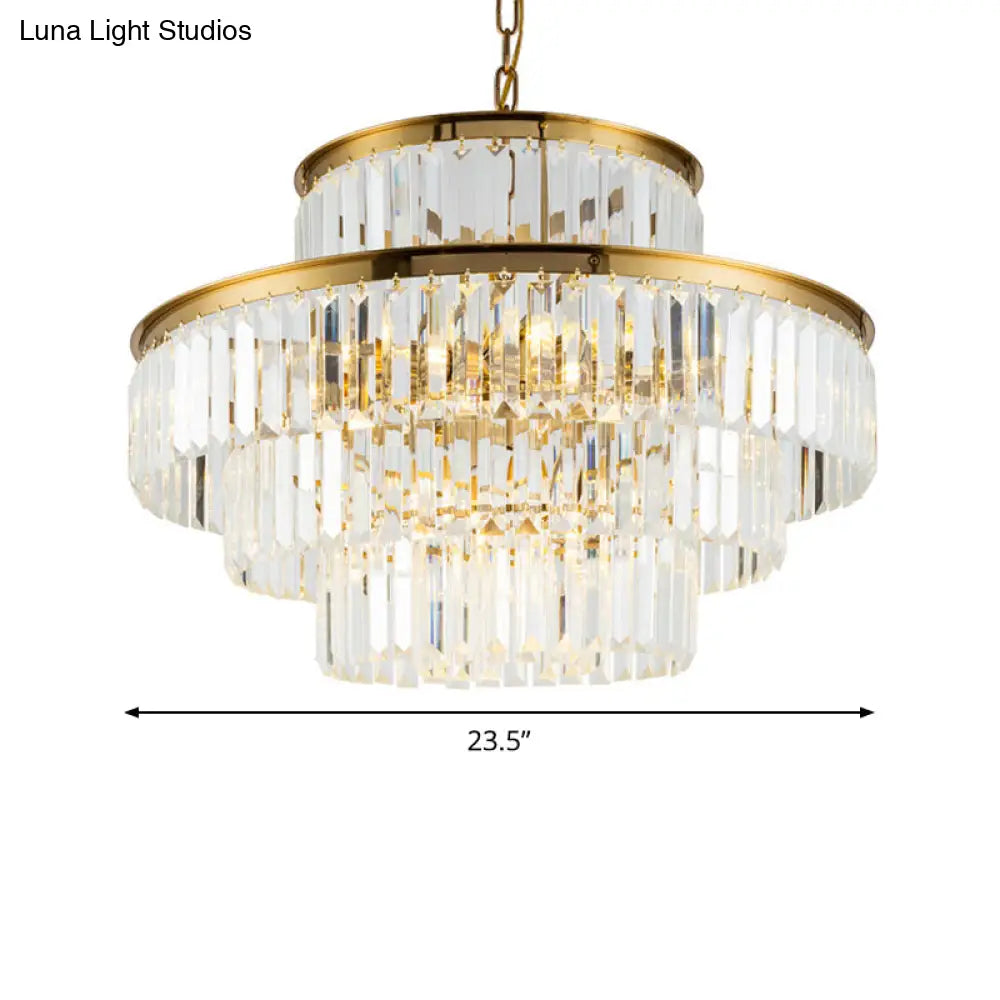 Clear Crystal Rod Chandelier - Postmodern 23.5’/31.5’ Wide 9-Light Pendant Light For Dining Room