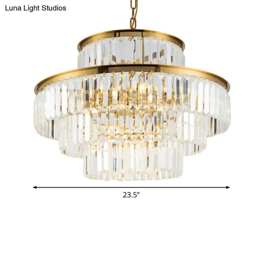 Clear Crystal Rod Chandelier - Postmodern 23.5’/31.5’ Wide 9-Light Pendant Light For Dining Room