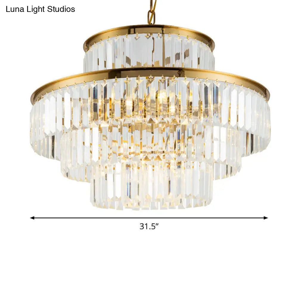 Postmodern 3-Layer Clear Crystal Chandelier - 23.5/31.5 Wide 9-Light Pendant Light For Dining Room