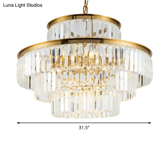 Postmodern 3-Layer Clear Crystal Chandelier - 23.5/31.5 Wide 9-Light Pendant Light For Dining Room